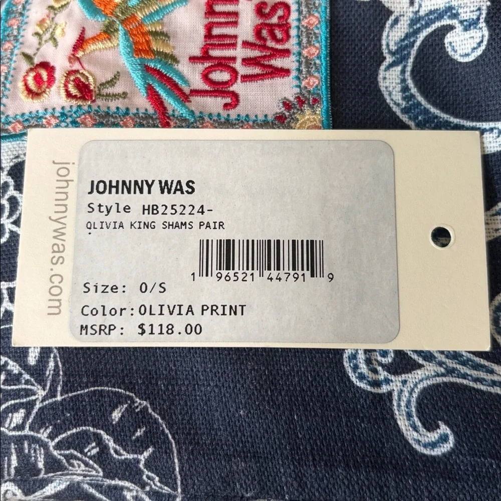 Johnny Was Navy and White Floral KING SIZE PILLOW SHAMMY (ONLY 1 SHAMMY)